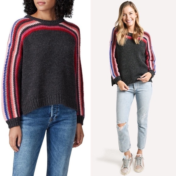 XIRENA Alpaca Blend 90s Colorblock Stripe Après Ski Pullover Crewneck Sweater S - Picture 2 of 8